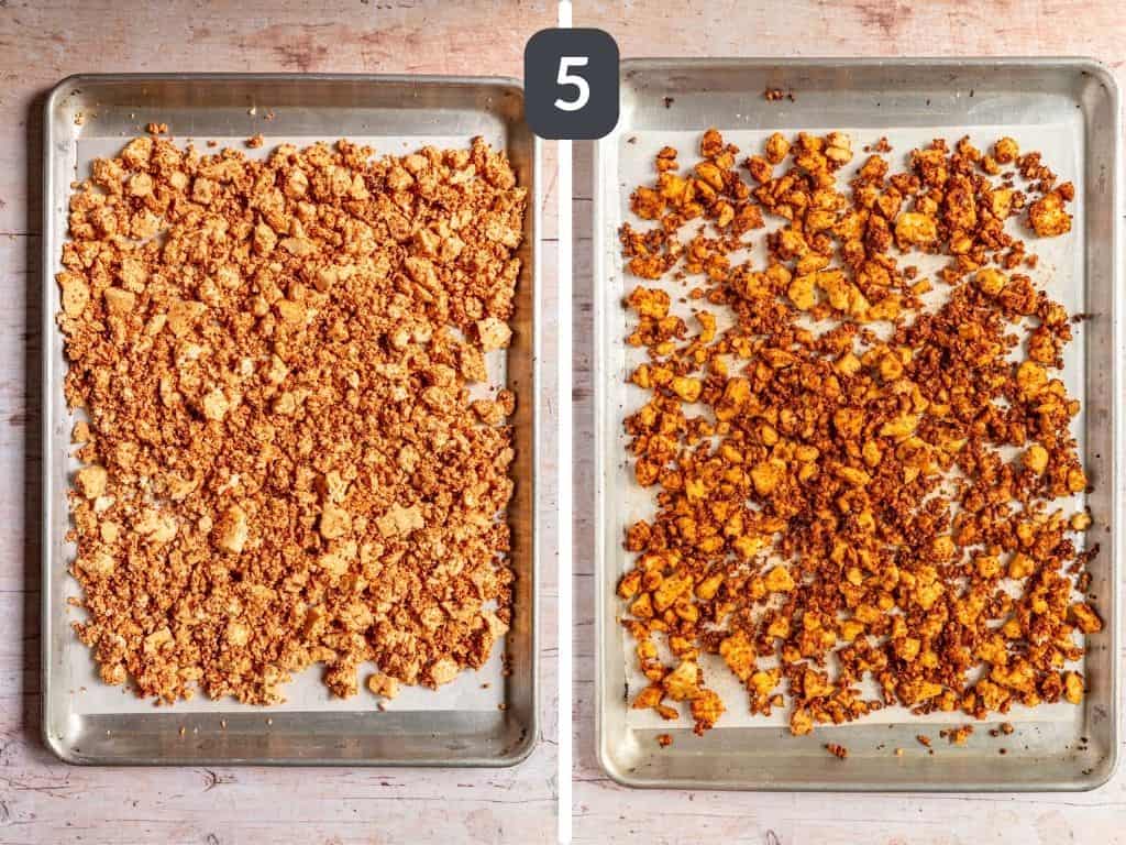 Tofu crumble and black bean tacos step 5 - bake 30 minutes.