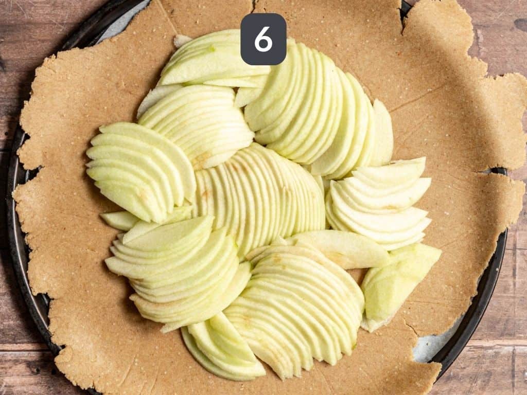 Vegan Apple Galette Step 6 - arrange the apples on the crust.
