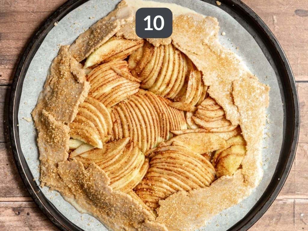 Vegan Apple Galette Step 10 - brush on the egg wash and sprinkle with sugar.