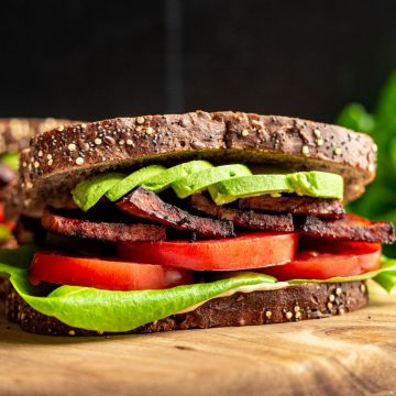 A vegan BLT sandwich with avocado.