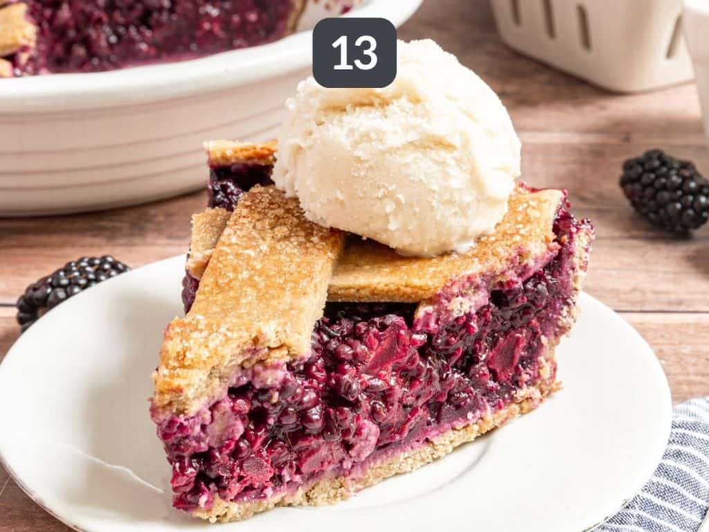 Vegan Blackberry Pie Step 13 - slice and serve with ice cream.