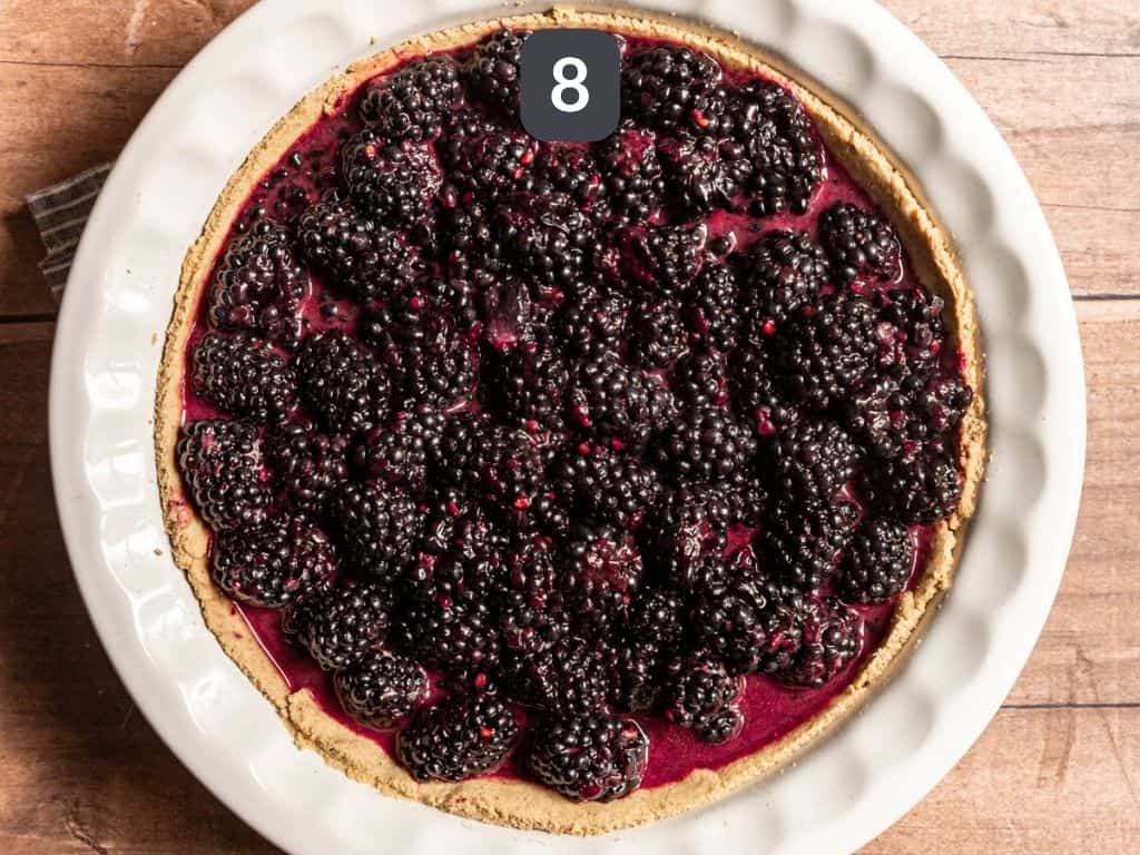 Vegan Blackberry Pie Step 8 - pour the filling into the baked crust.