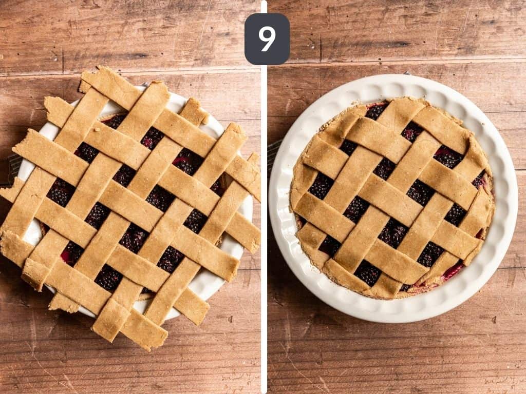 Vegan Blackberry Pie Step 9 - top with the lattice.