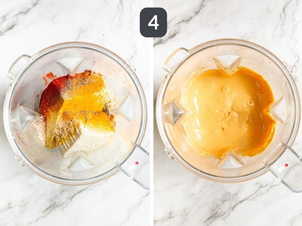 Vegan Crustless Quiche Step 4 - blend the tofu and spices.