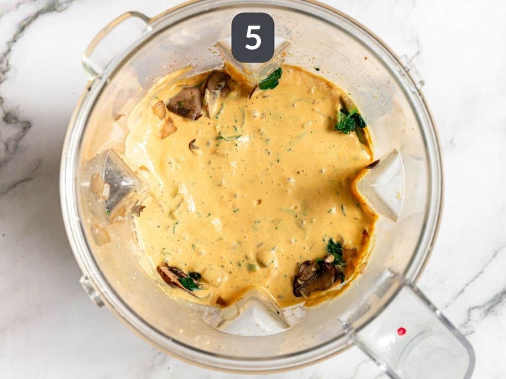 Vegan Crustless Quiche Step 5 - pulse in the veggies.