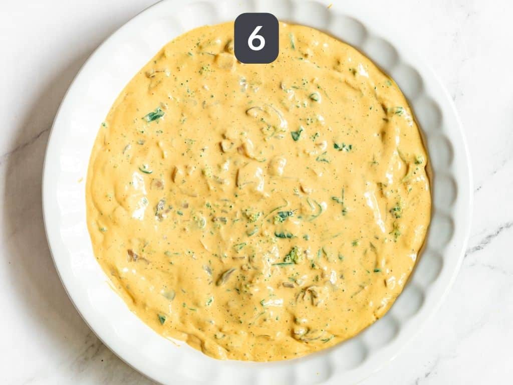 Vegan Crustless Quiche Step 6 - pour into a pie plate.