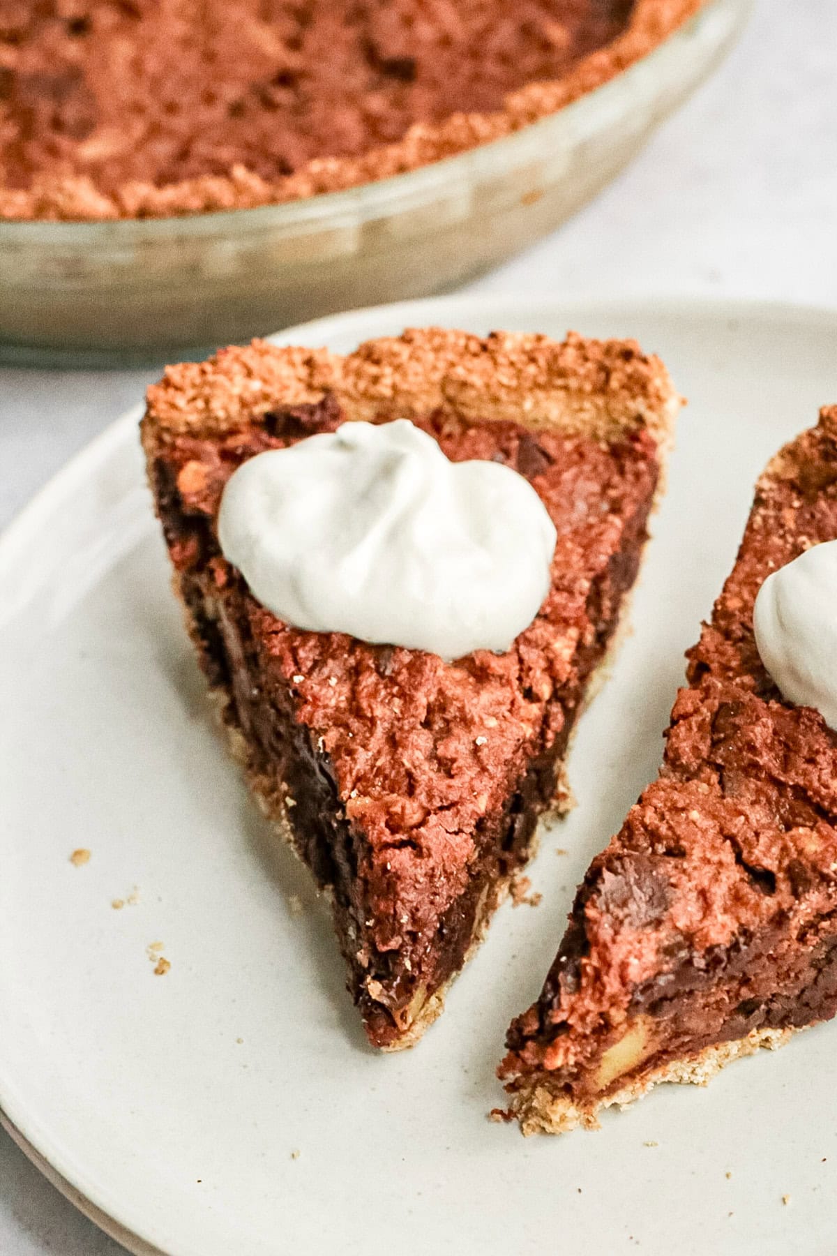 Two slices of plant-based kentucky derby pie.