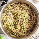 Vegan one pot pasta in the pot it was cooked in, ready to serve.