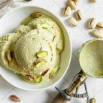 A bowl of vegan pistachio ice cream.