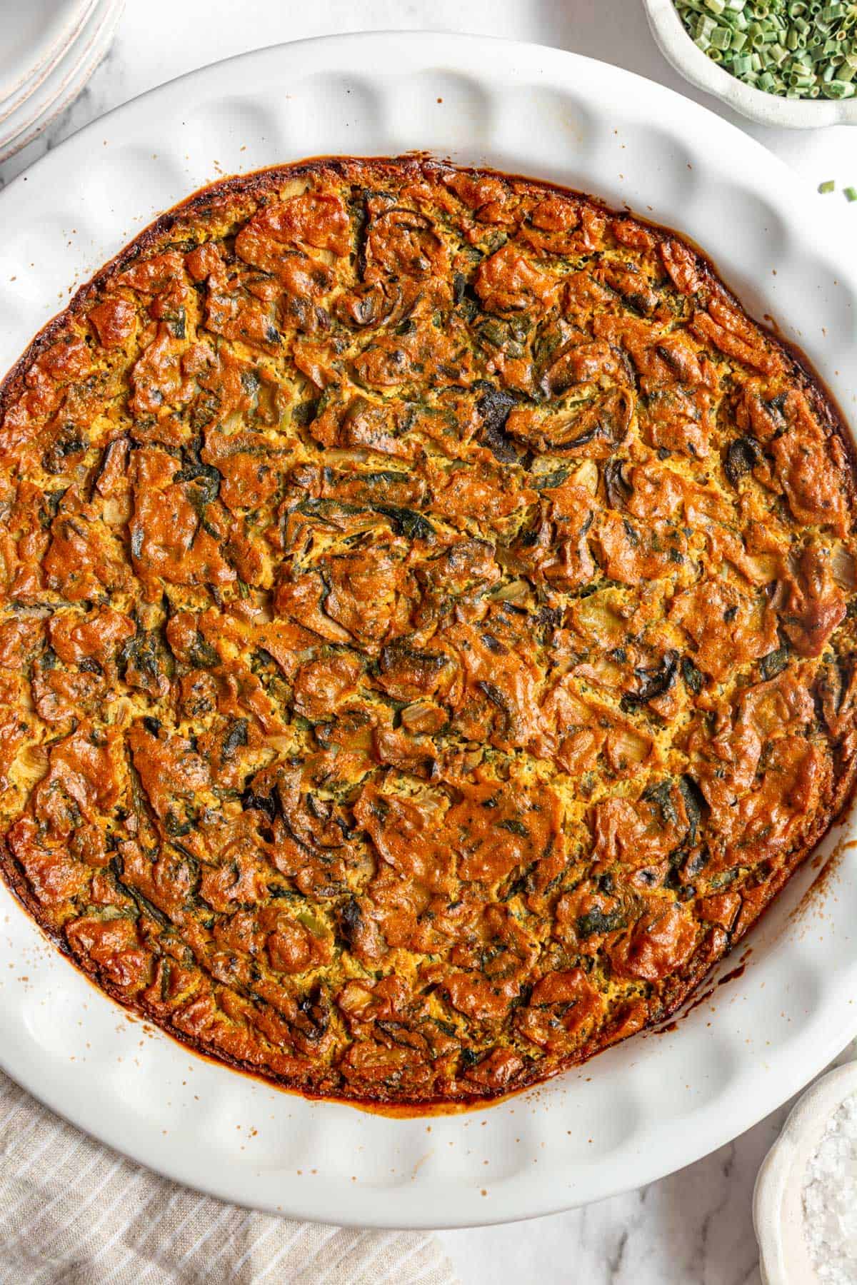 A freshly baked Vegan Crustless Quiche.