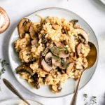 A plate of vegan mushroom risotto.