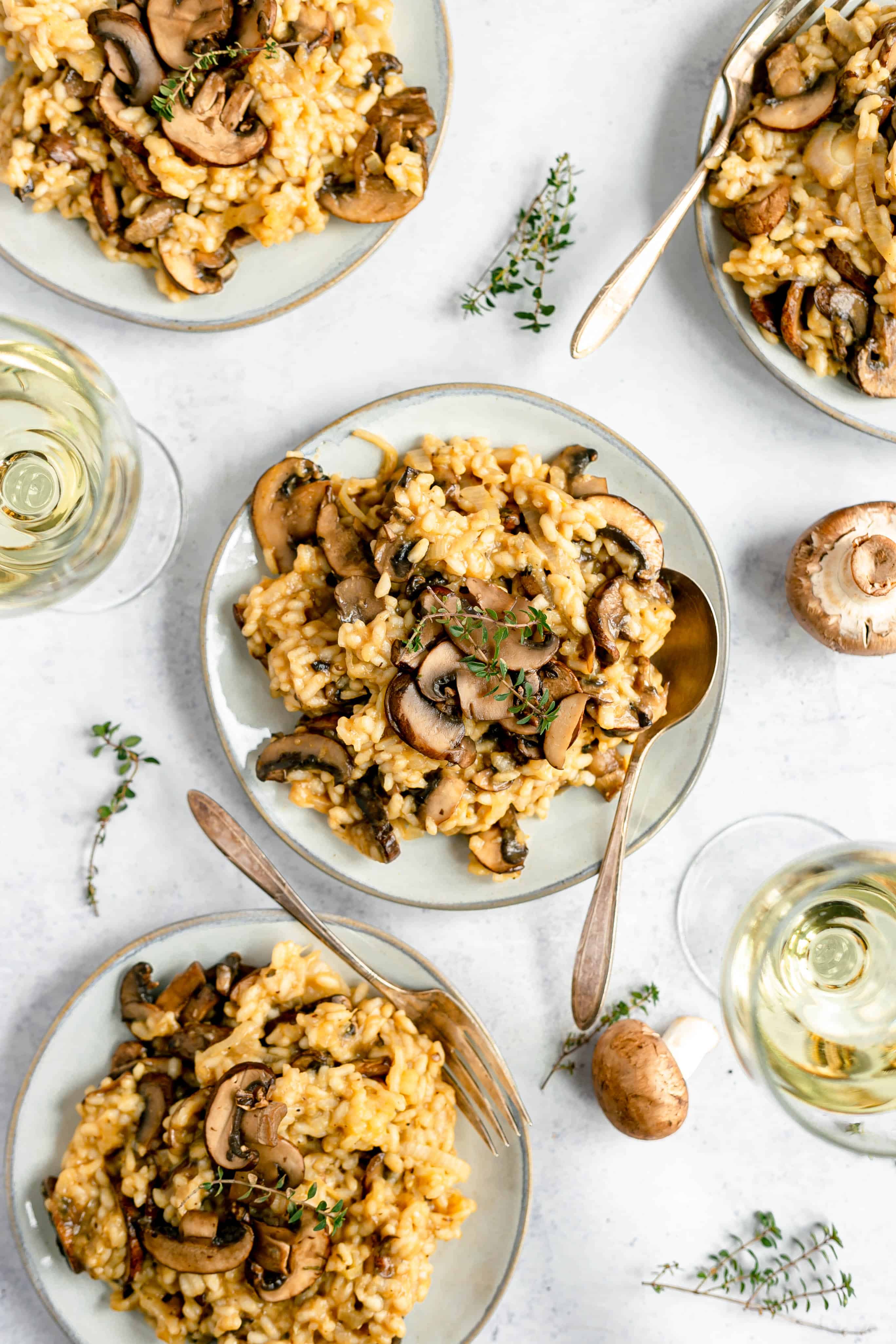A plate of vegan mushroom risotto.