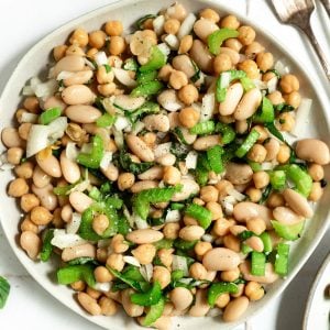 A plate of vegan white bean salad.