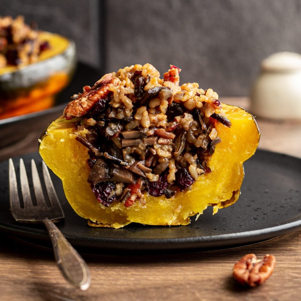 Vegan Wild Rice Stuffed Acorn Squash - At Elizabeth's Table