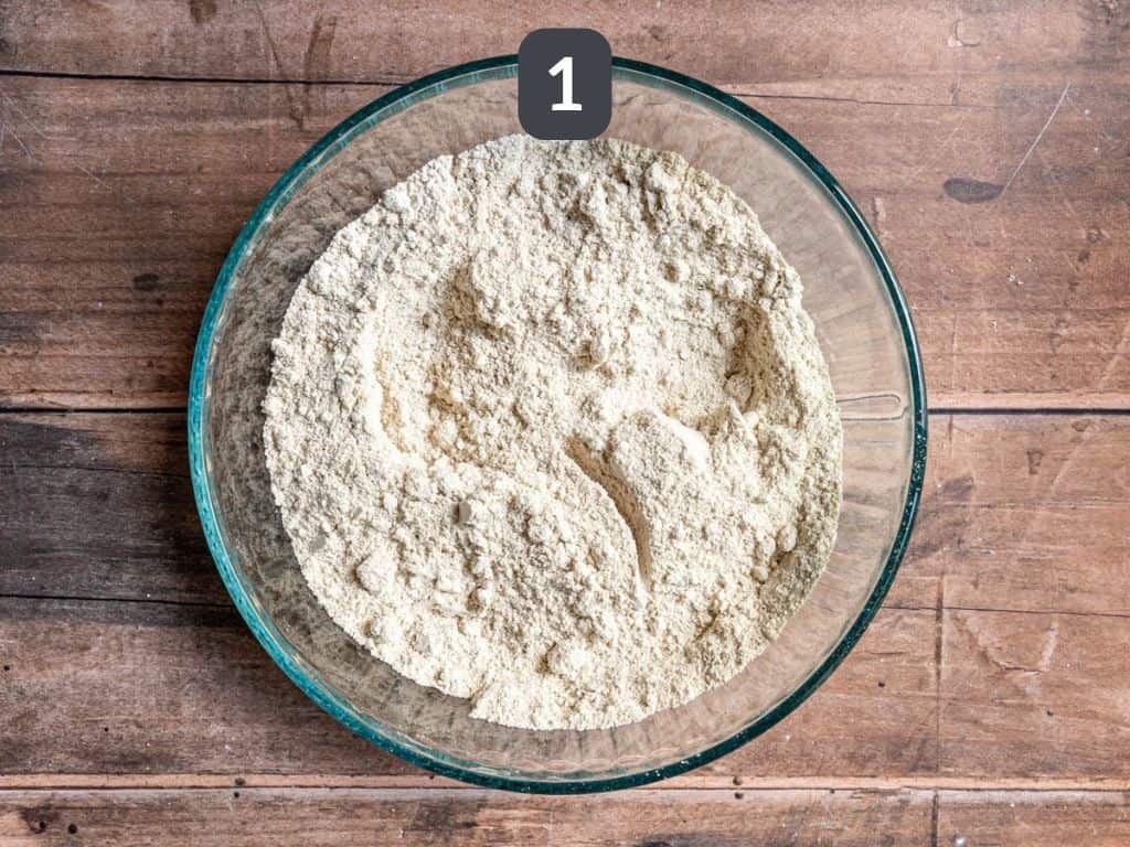 WFPB Pie crust step 1 - mix the oat flour and salt.