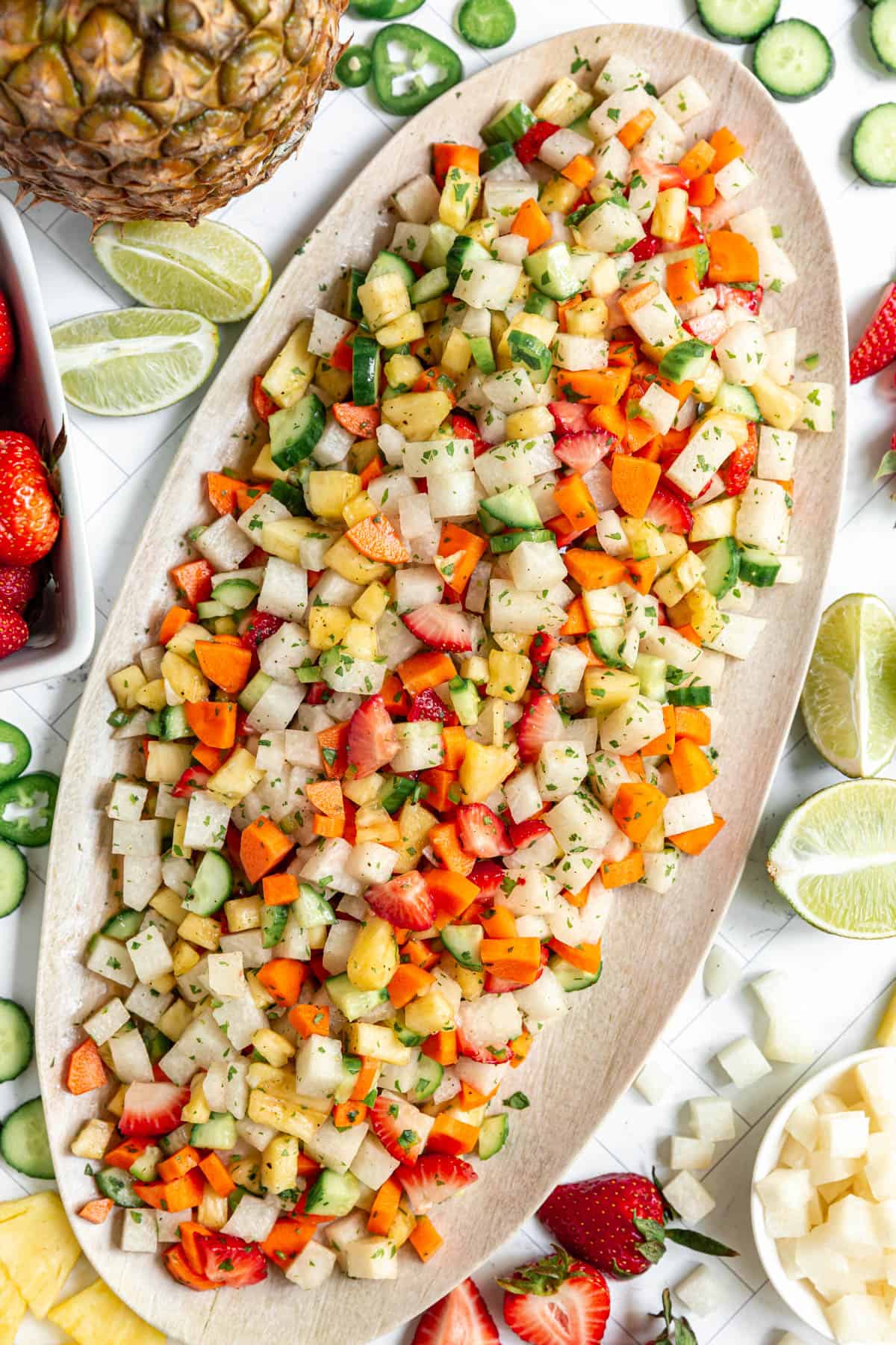 A platter of Jicama Pineapple Slaw.