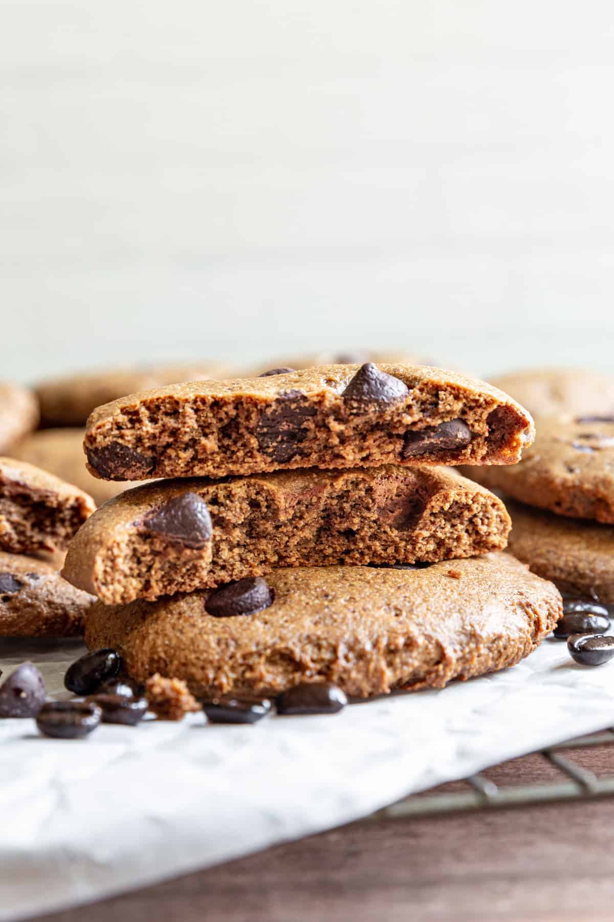 A Vegan Coffee Cookie broken in half.