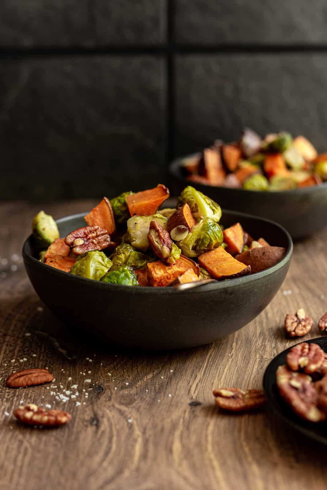 Roasted Sweet Potatoes and Brussels Sprouts 