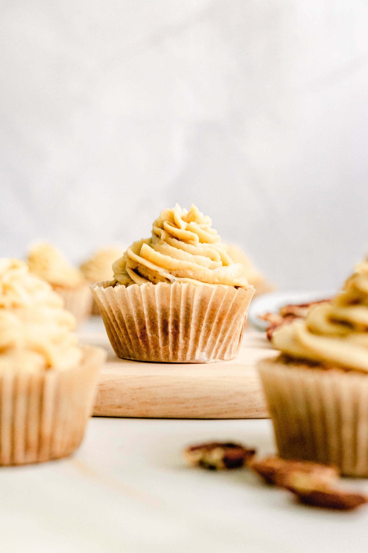 Plant-Based Maple Pecan Cupcakes with Oil-Free Maple Frosting