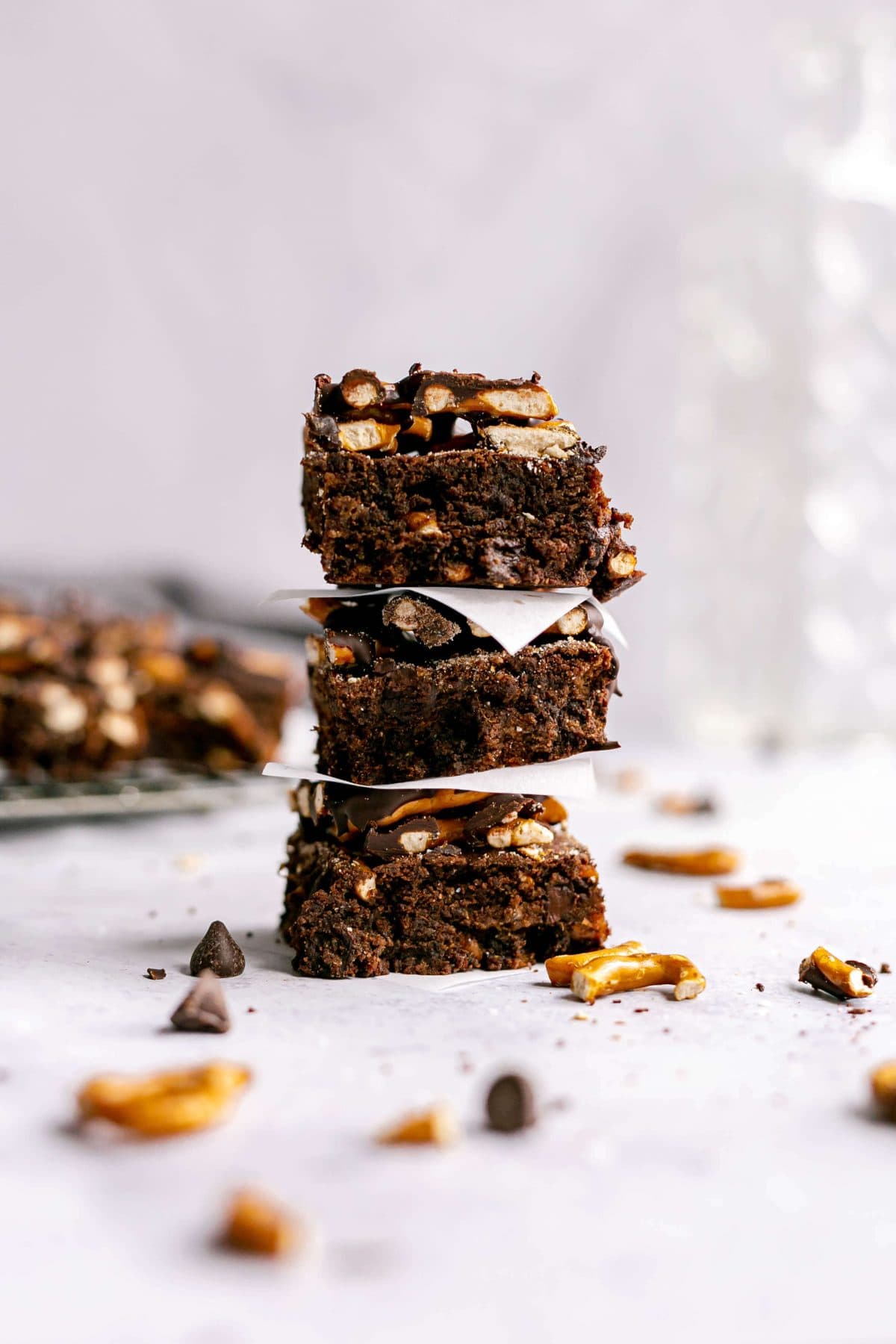 Vegan Chocolate Covered Pretzel Brownies