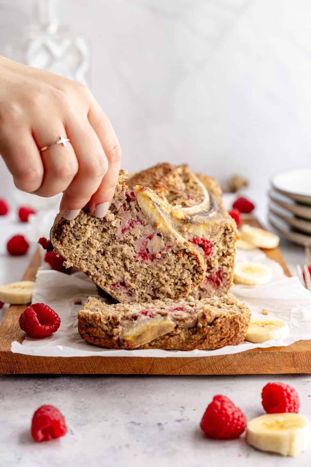 Vegan Oat Flour Raspberry Banana Bread