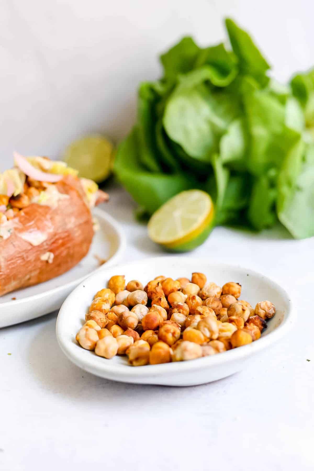 Crispy Chickpea Stuffed Sweet Potatoes