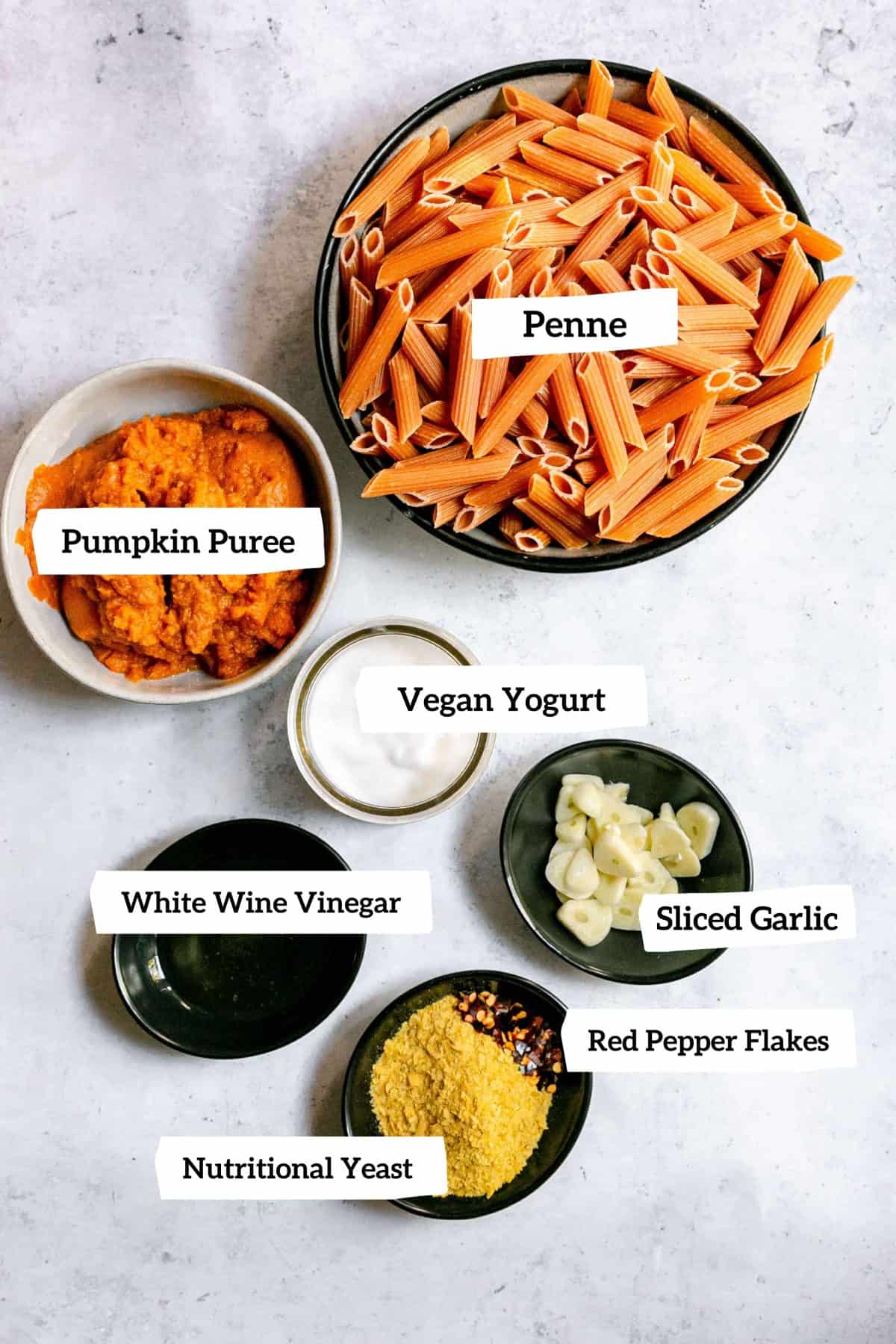 Penne with Creamy Vegan Pumpkin Sauce Ingredients
