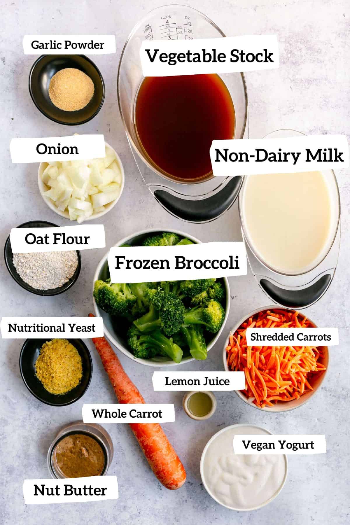 Plant-Based Broccoli Cheddar Soup Ingredients