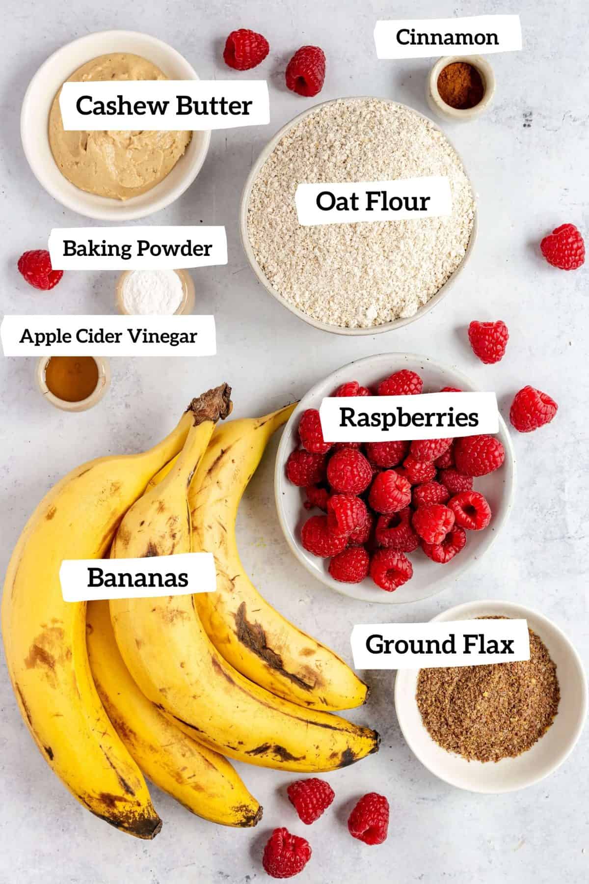 Vegan Oat Flour Raspberry Banana Bread Ingredients