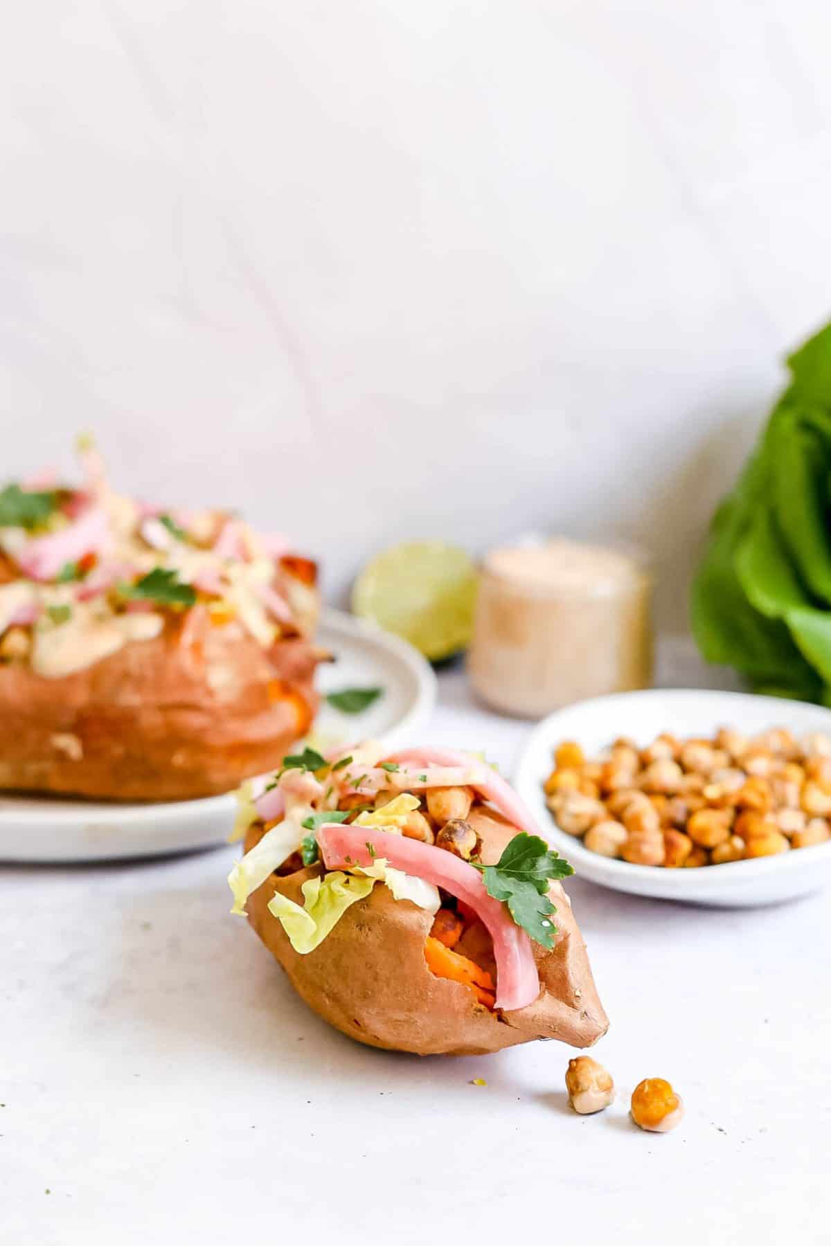 Crispy Chickpea Stuffed Sweet Potatoes