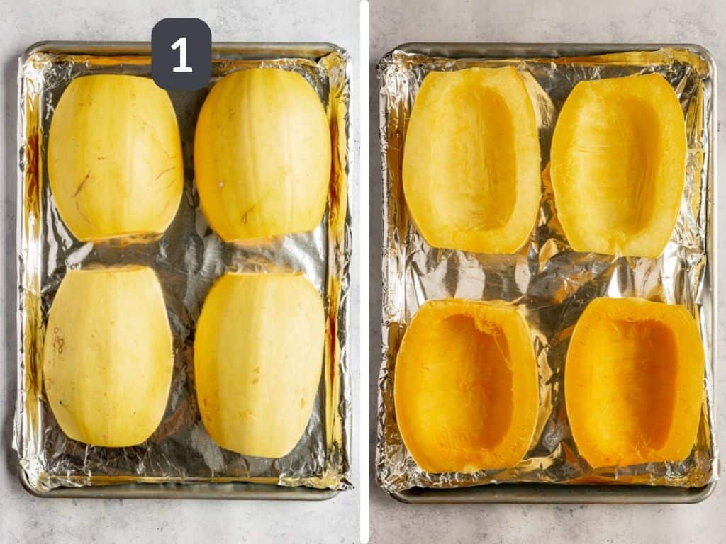 Edamame Kale Stuffed Spaghetti Squash Step 1