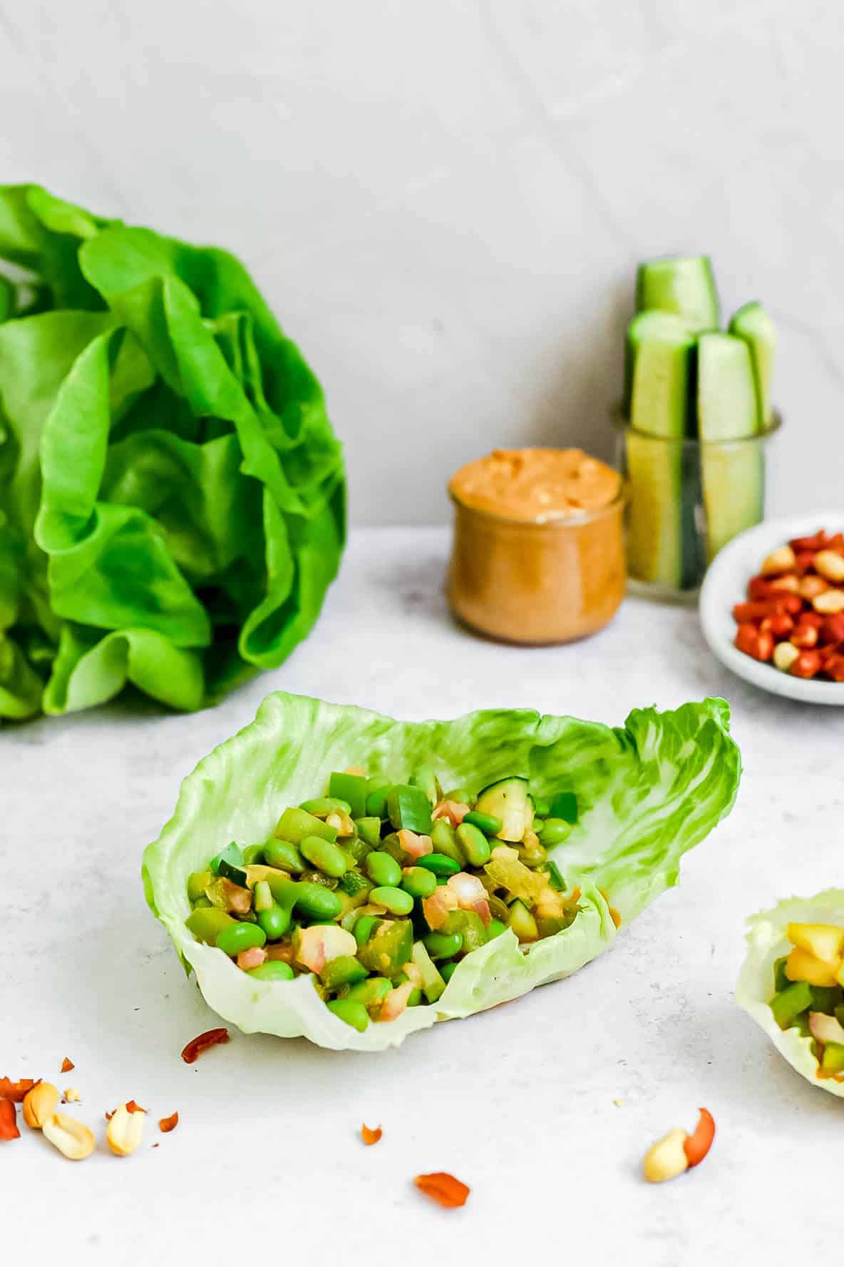 Edamame Peanut Lettuce Wraps