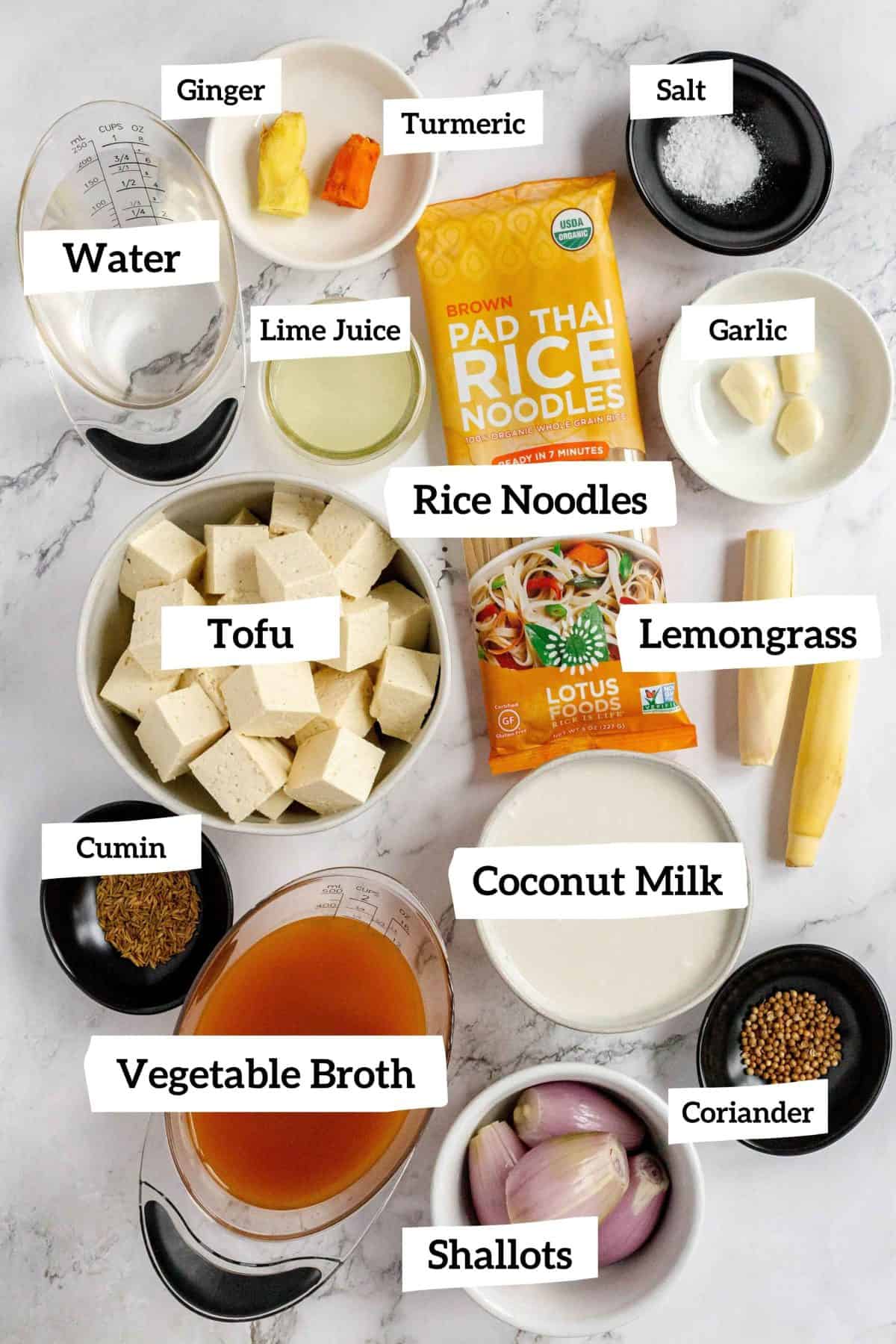 Indonesian Tofu and Rice Noodle Soup Ingredients