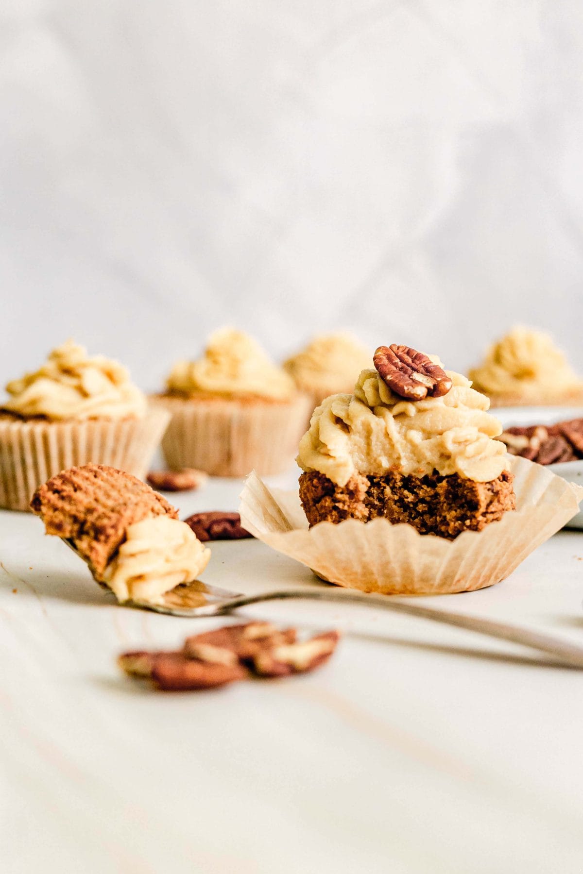 Plant-Based Maple Pecan Cupcakes with Oil-Free Maple Frosting