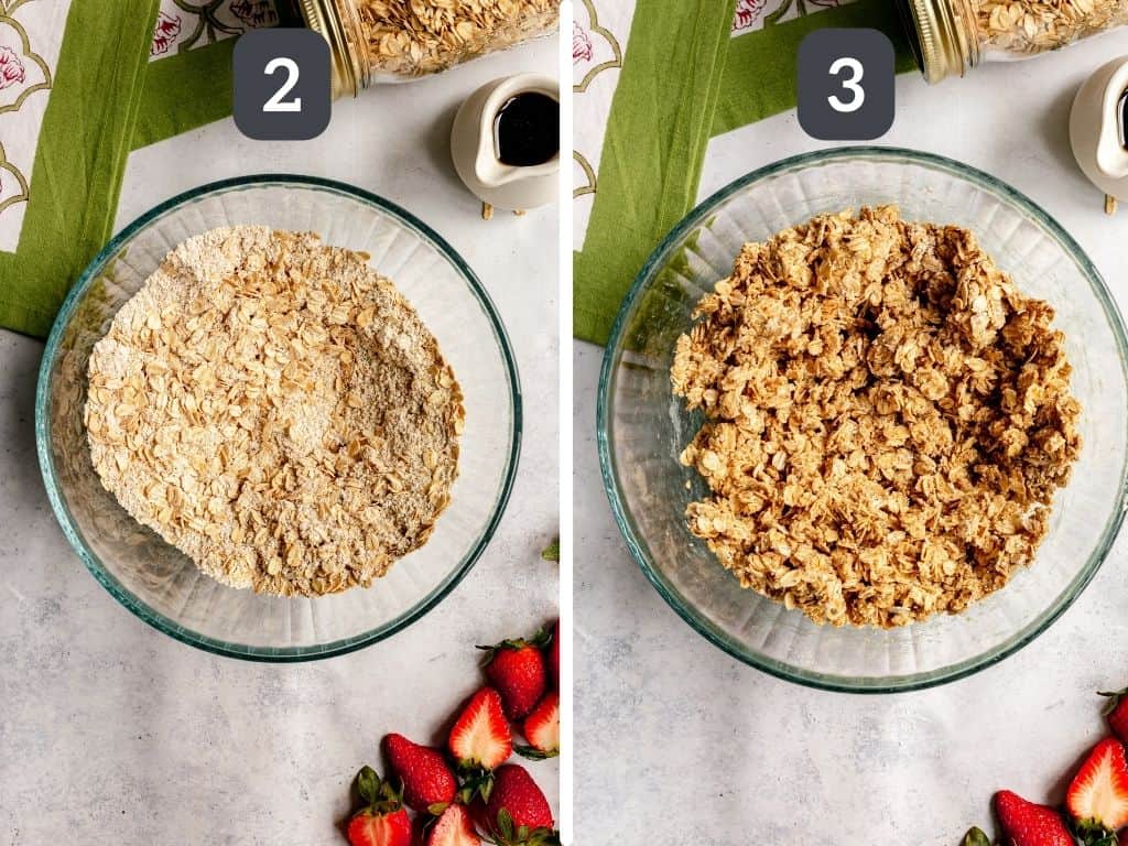 Plant-Based Strawberry Crumble Bars steps 2 & 3