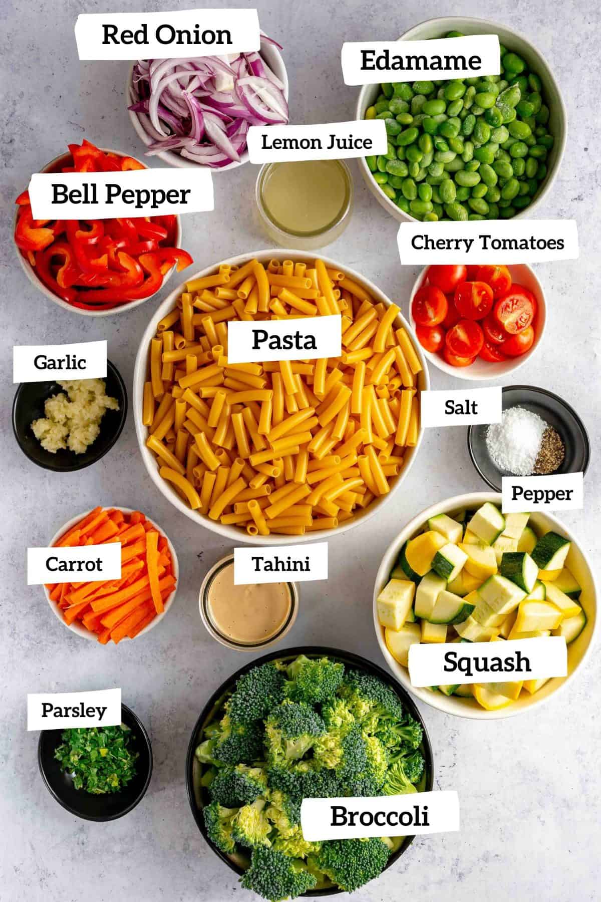 Vegan Tahini Lemon Pasta Primavera Ingredients