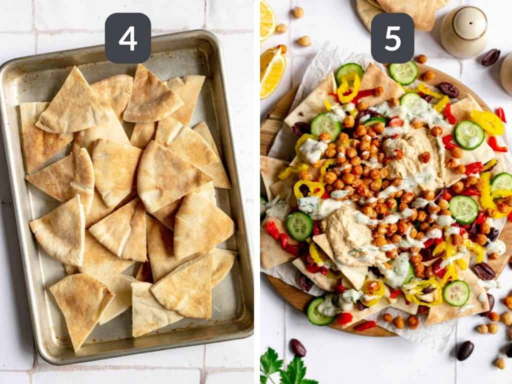 Plant-Based Mediterranean Nachos Steps 4 & 5