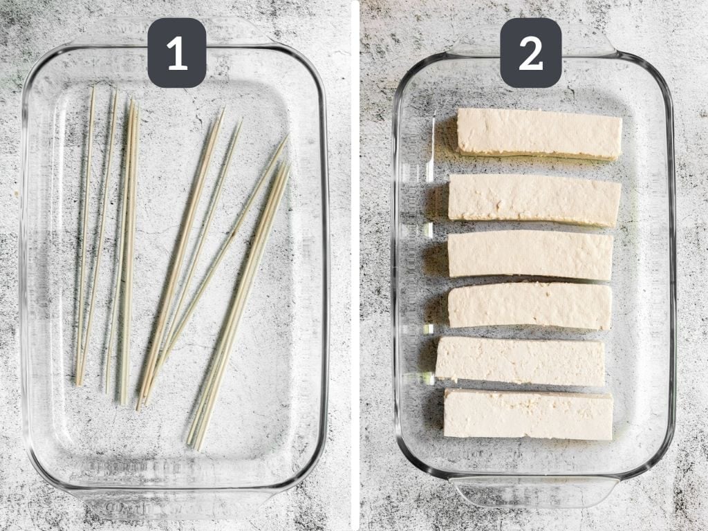 Tofu Satay Skewers with Peanut Sauce Steps 1 & 2