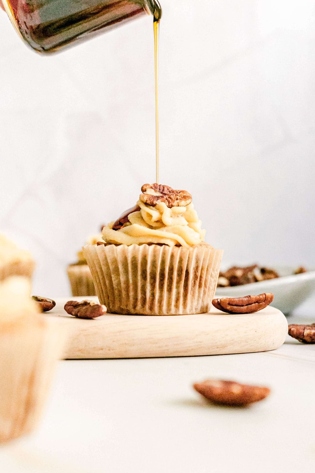 Plant-Based Maple Pecan Cupcakes with Oil-Free Maple Frosting