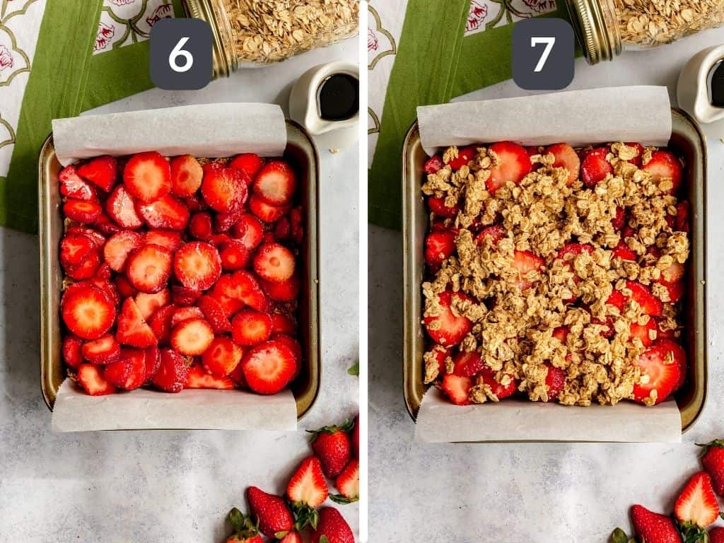 Plant-Based Strawberry Crumble Bars steps 6 & 7