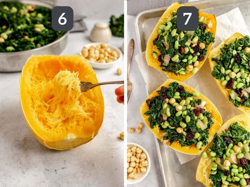 Edamame Kale Stuffed Spaghetti Squash Steps 6 & 7