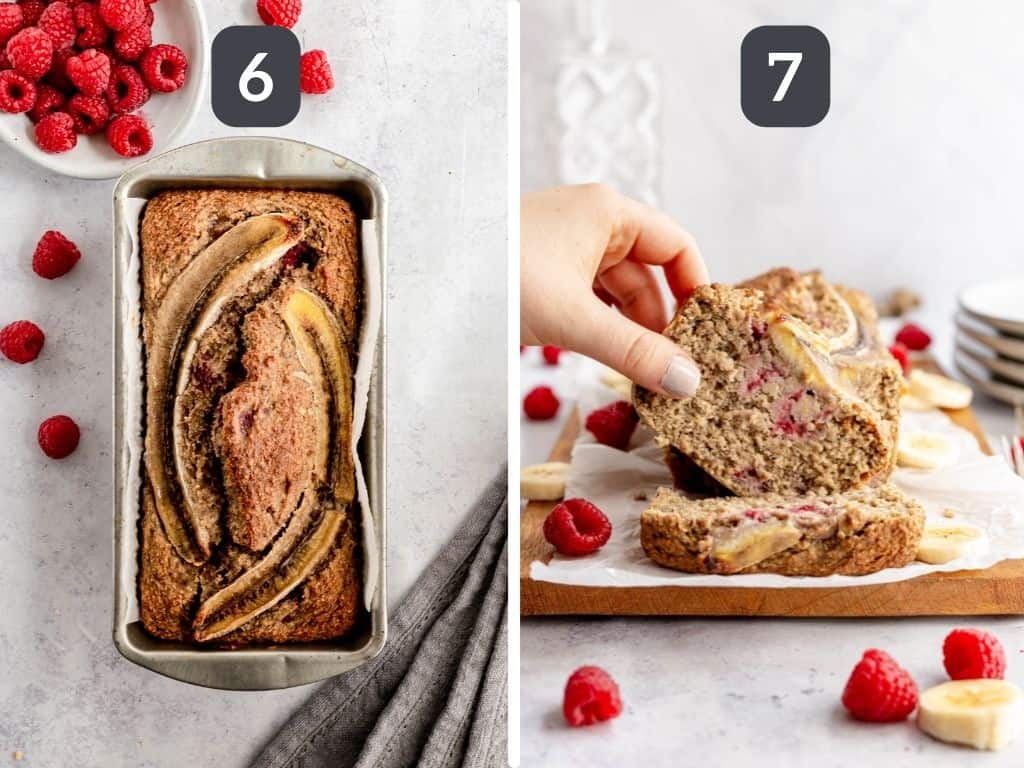 Vegan Oat Flour Raspberry Banana Bread Steps 6 & 7
