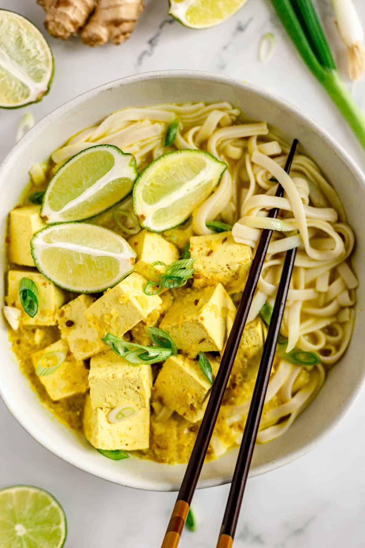 Indonesian Tofu and Rice Noodle Soup