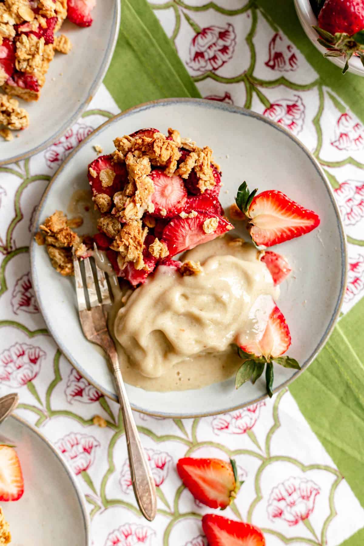 Vegan Strawberry Crumble Bars on a plate