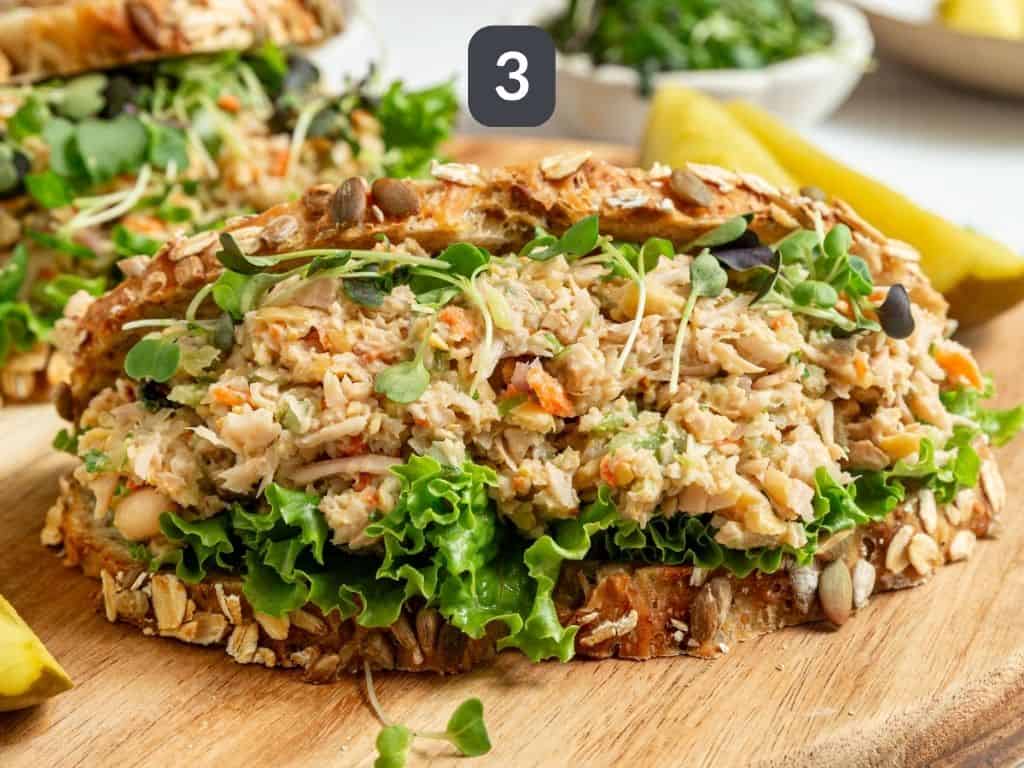 Jackfruit tuna salad step 3 - serve sandwich style.