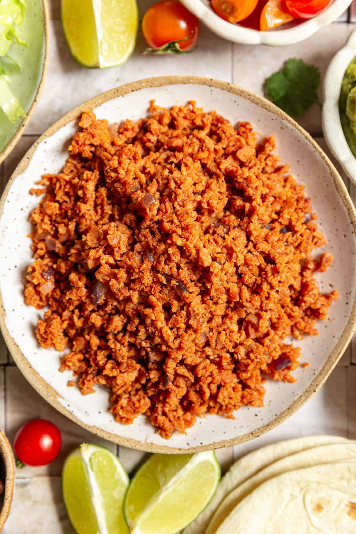 A bowl of TVP taco meat.