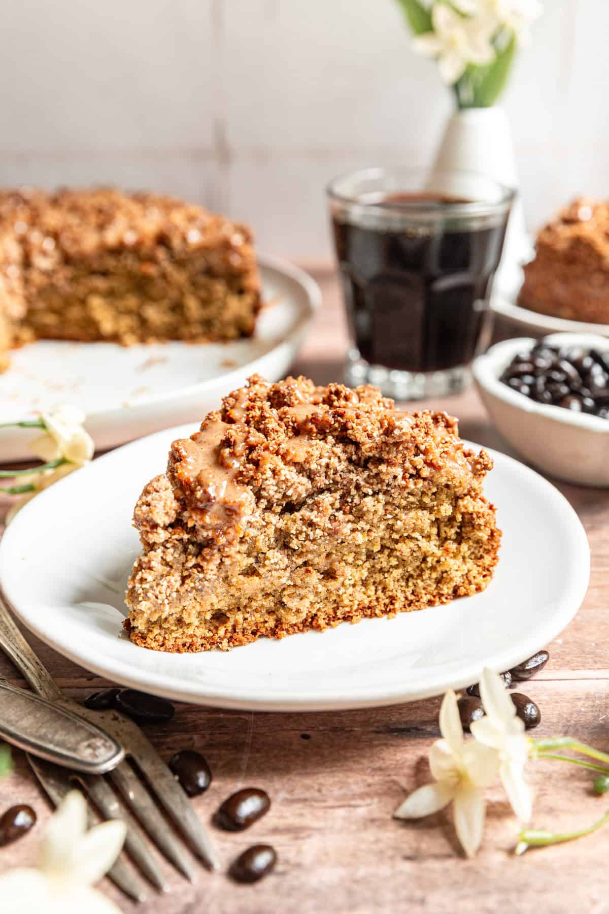 A slice of vegan coffee cake.