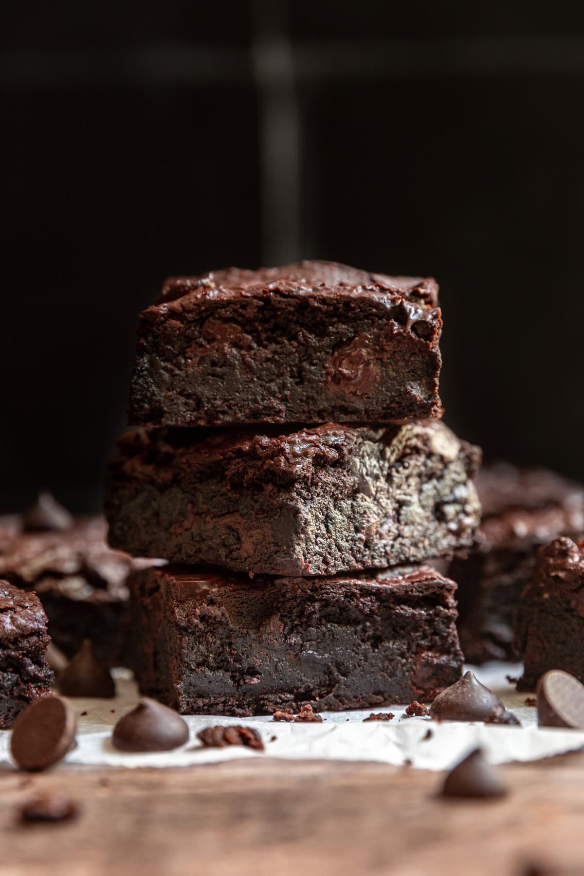 A stack of vegan oil-free brownies.