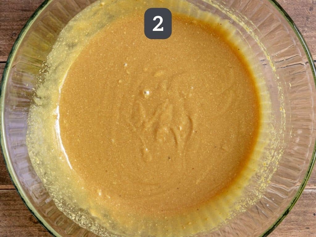 Vegan oil-free brownies step 2 - mix the maple syrup and nut butter.