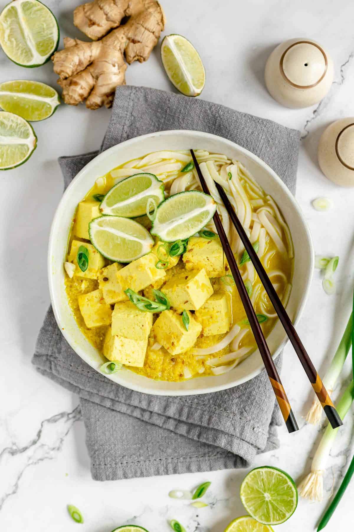 Indonesian Tofu and Rice Noodle Soup